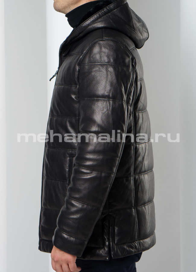 Пуховик из натуральной кожи модель № ПМ-91 универмаг малина