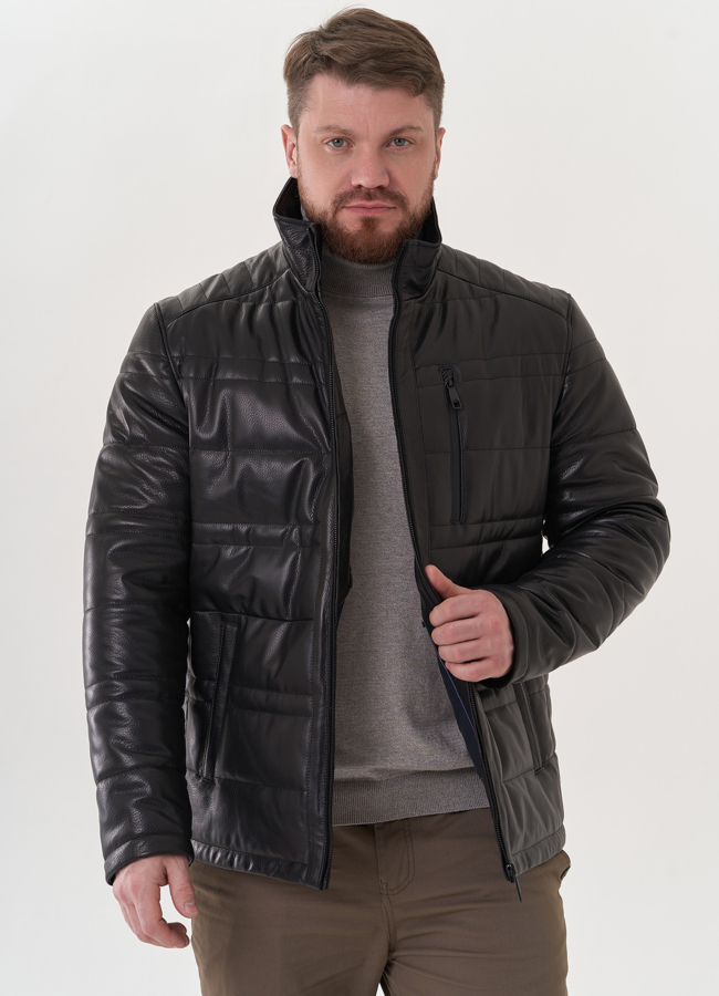 Мужская утепленная куртка из натуральной кожи модель № 26836 в рассрочку