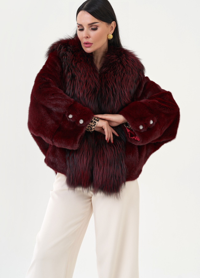 Куртка из норки бордового цвета модель № 24738 меха малина