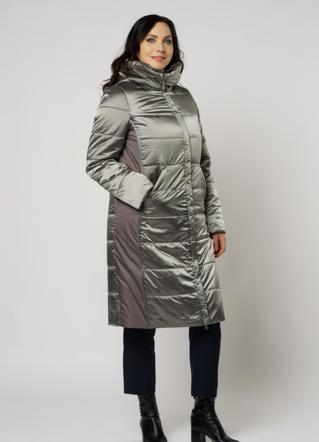 Серый пуховик на молнии с капюшоном модель № 238 в рассрочку