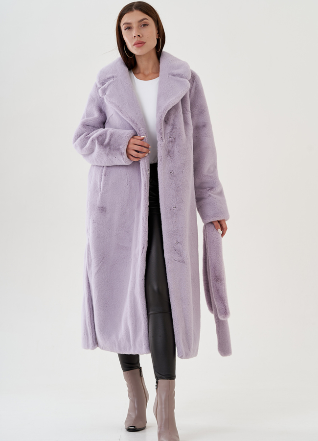 Удлиненная шуба из экомеха в светло-фиолетовом цвете модель № 81535 универмаг малина