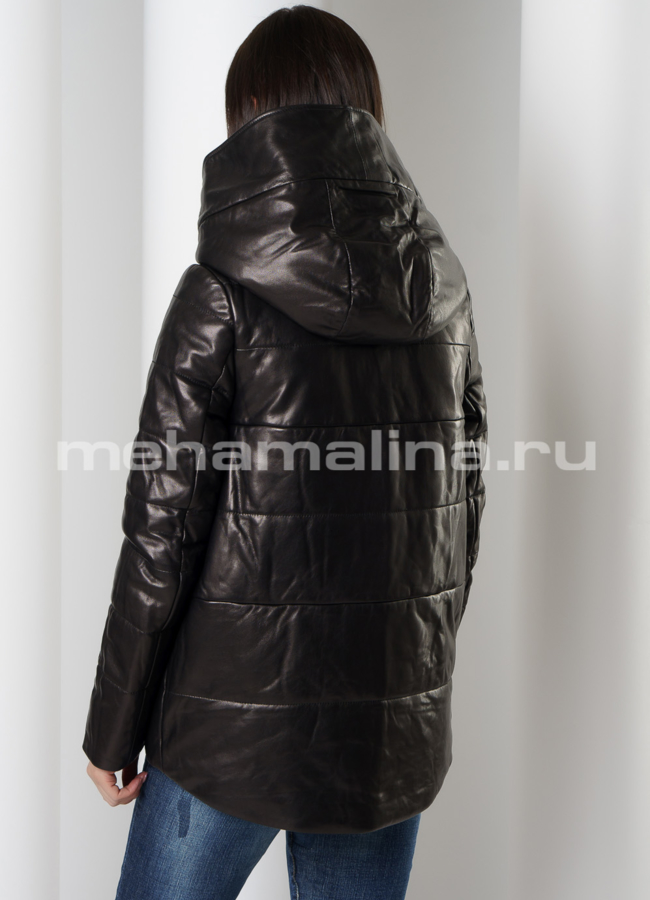 Кожаная куртка с капюшоном на молнии модель № 18234 в кредит