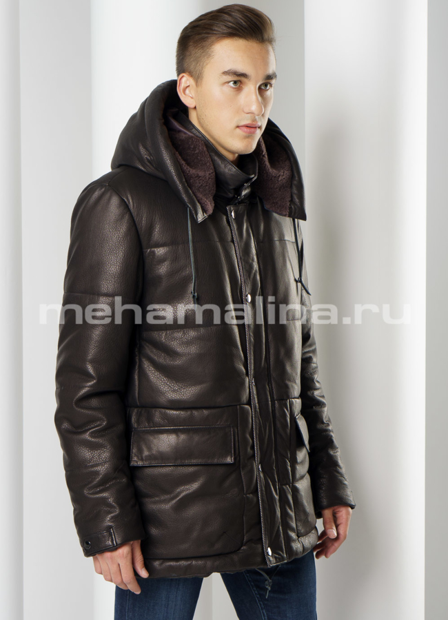 Пуховик Perre из натуральной кожи  модель № ПМ-93 универмаг малина