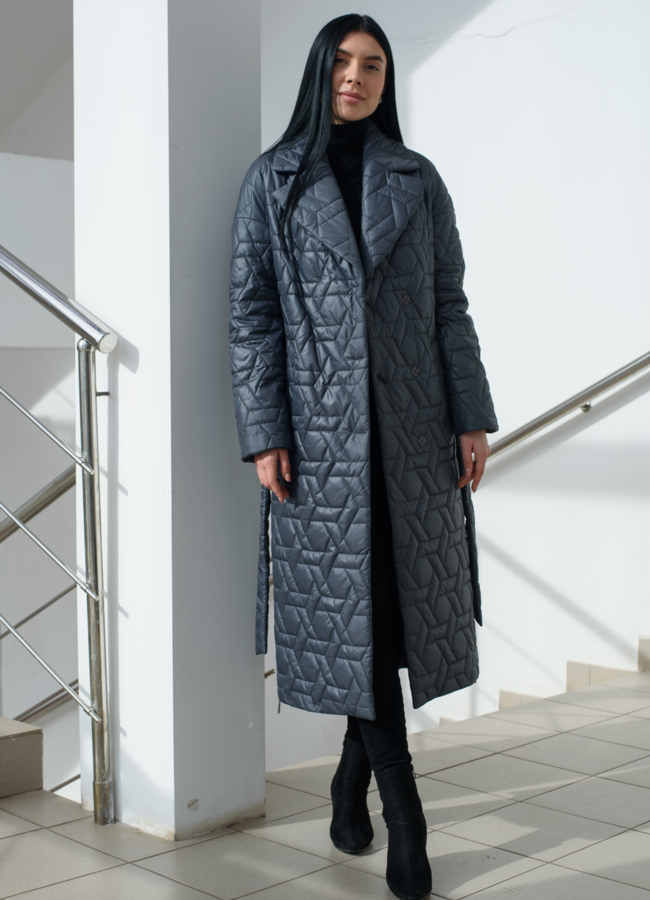 фото Женский плащ серого цвета с английским воротником  модель № 22468