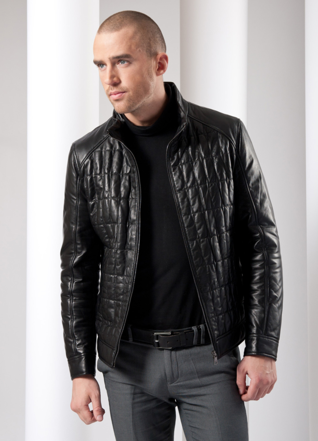 Кожаная куртка модель № KP-10 меха малина