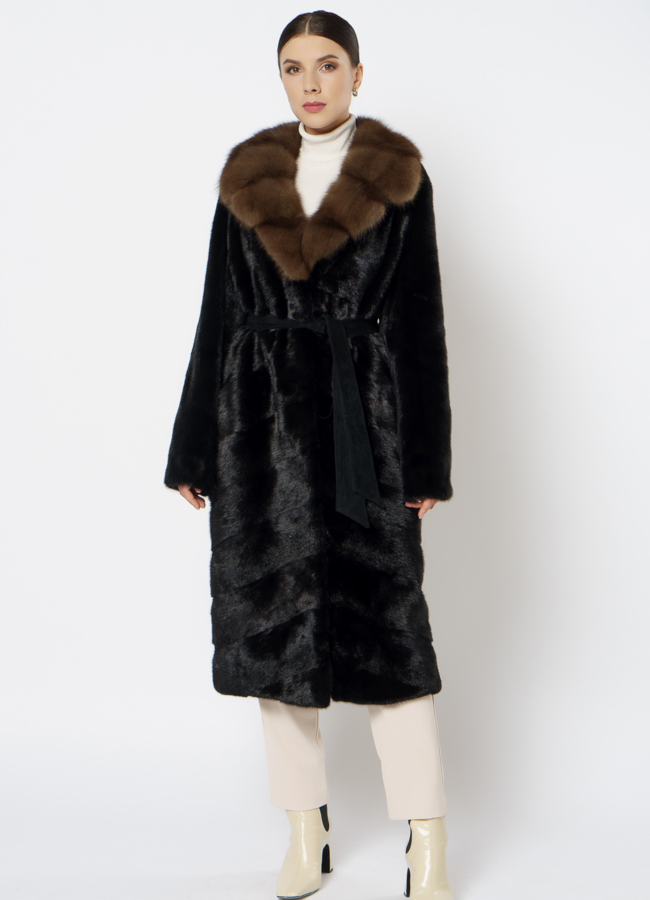 фото Черная шуба с куницей модель № 1217