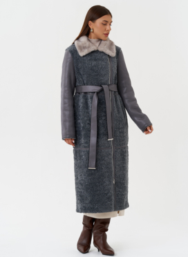 Длинная дубленка из эко кожи