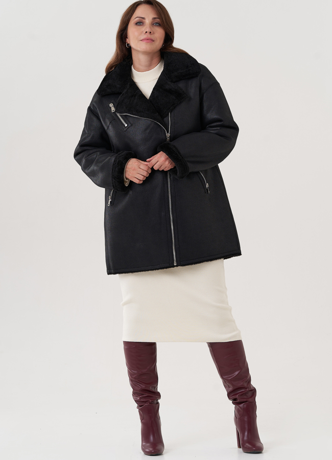 Женская дубленка из эко замши  модель № 25413 универмаг малина