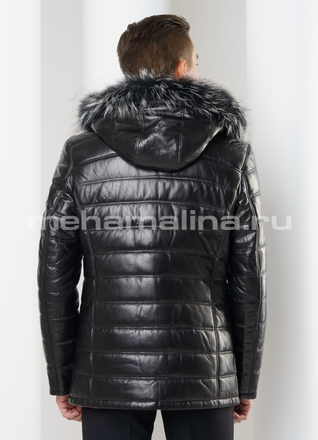Кожаный пуховик модель № ПМ-69 в кредит