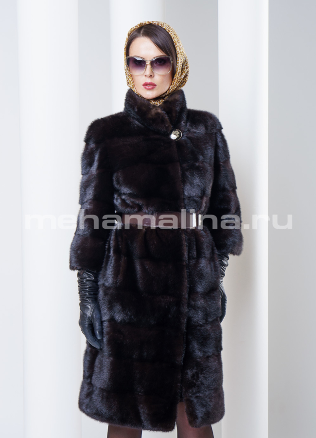 Шуба норка поперечка, цвет махагон 100см модель № S-291 в кредит