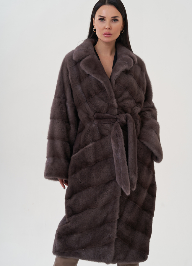 Шуба из норки с английским воротником  модель № 24951 меха малина