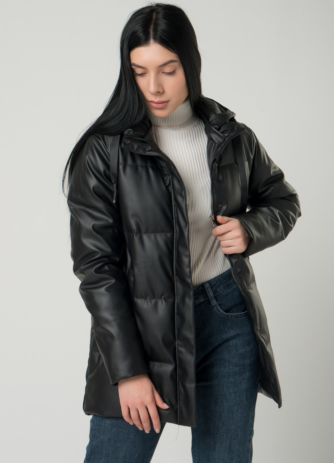 Женская куртка из эко кожи с поясом модель № 22318 универмаг малина