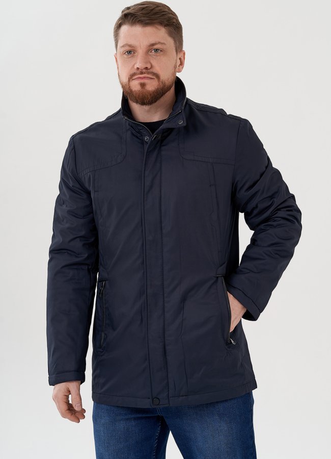 Куртка мужская синего цвета  модель № 24355 меха малина