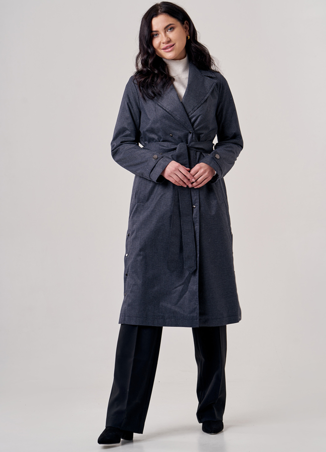 Плащ женский утепленный серого цвета модель № 20715 в кредит