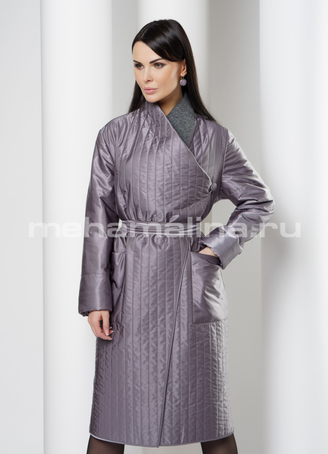 Стеганое пальто с поясом модель № 20081 универмаг малина