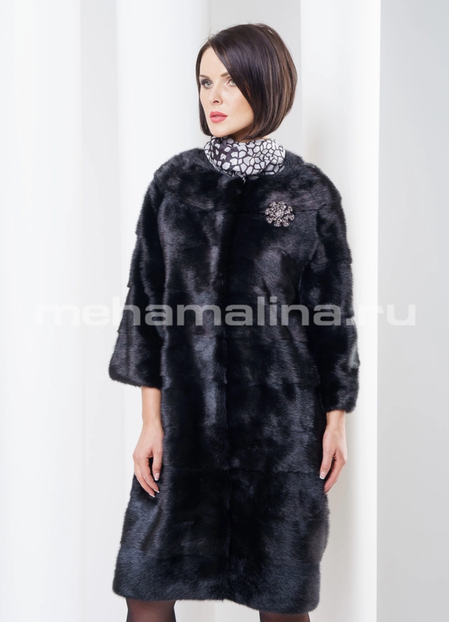 Шуба норка, черная, воротник Шанель модель № S-264 меха малина