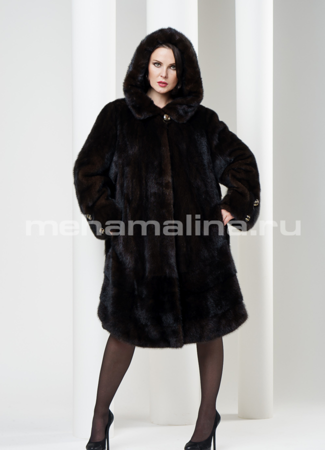 Шуба из норки с капюшоном 