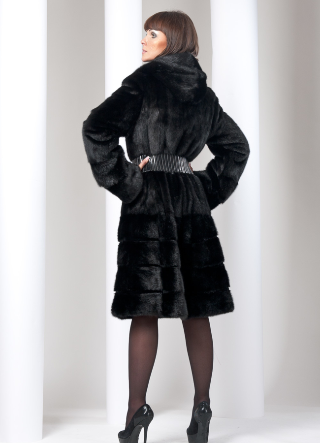 Шуба норка черная с капюшоном модель № S-32 в кредит