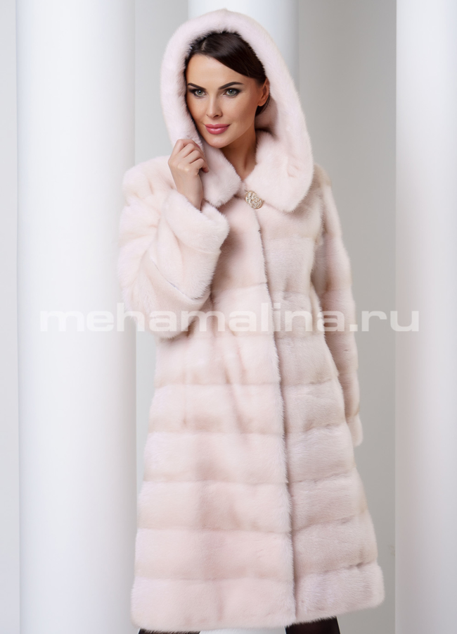 Норковая шуба с капюшоном модель № S-552 универмаг малина