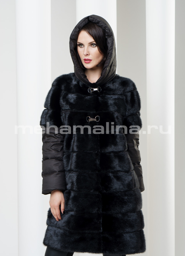 Шуба норковая с отстегивающимися рукавами и капюшоном модель № S-189 универмаг малина