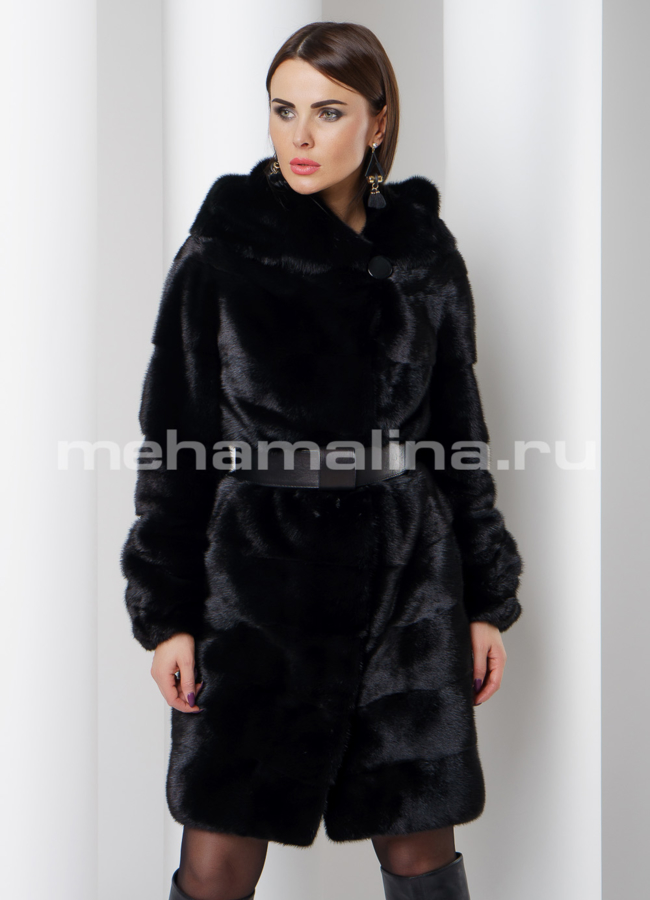 Шуба черного цвета из скандинавской норки модель № S-524 в кредит