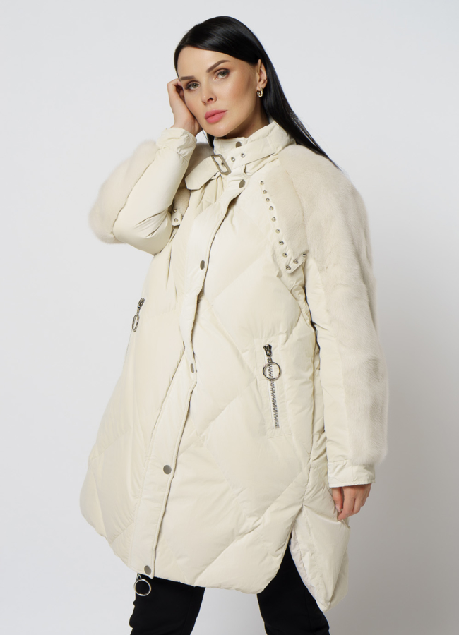 Пуховик со стойкой модель № 19-221/1 меха малина