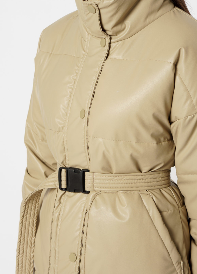 Куртка из эко кожи утепленная бежевого цвета модель № 215 универмаг малина