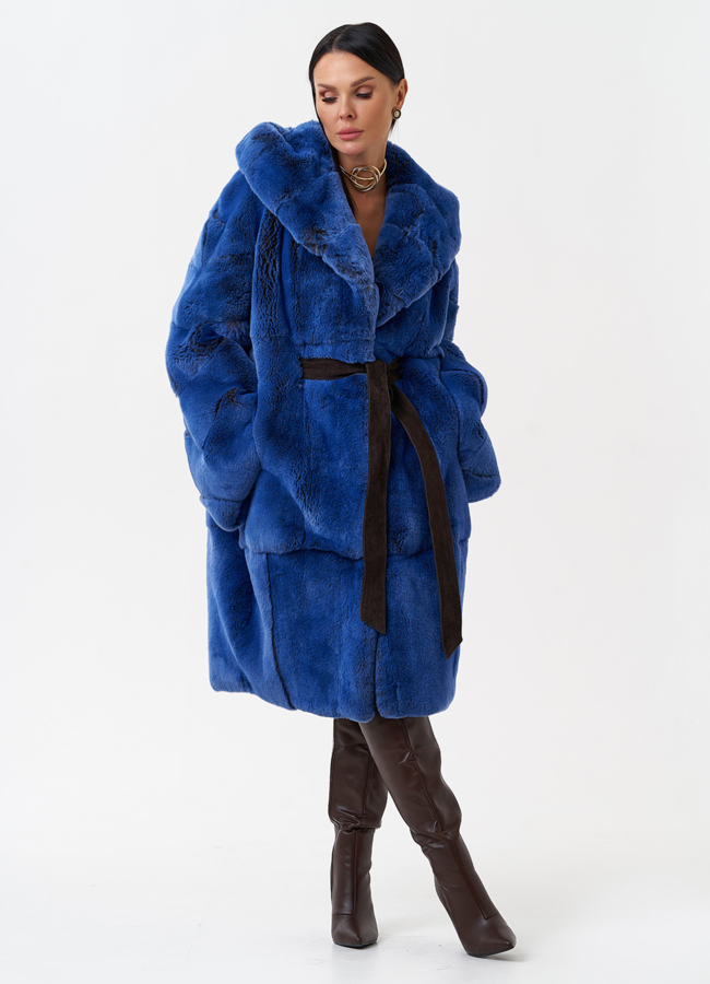 Шуба из меха кролика с капюшоном модель № 28898 меха малина