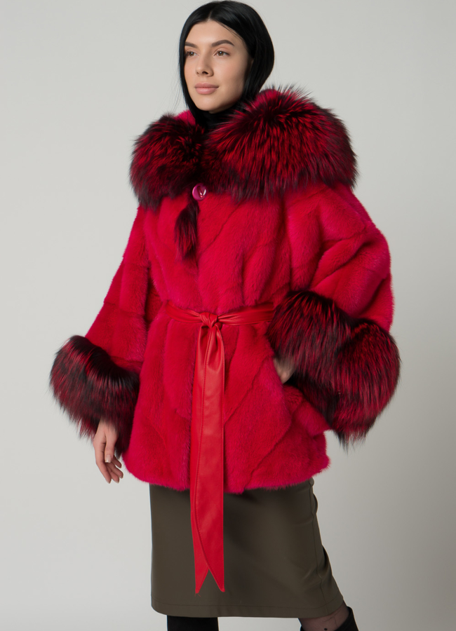 Шуба из норки в красном цвете модель № 1601 универмаг малина