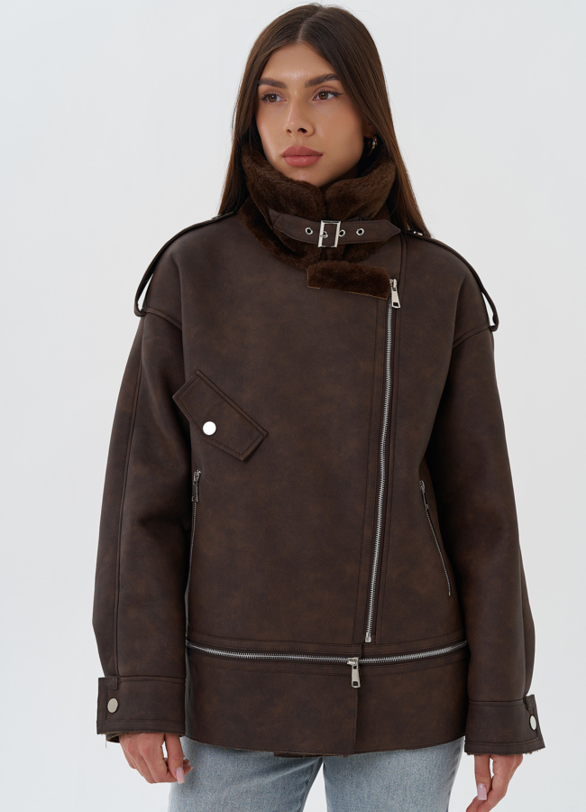 Женская дубленка из эко кожи модель № 27753 универмаг малина