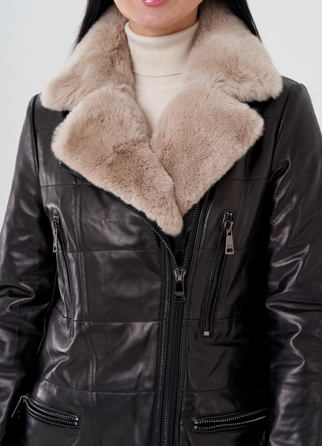 Женская куртка из натуральной кожи с английским воротником  модель № 24085 универмаг малина