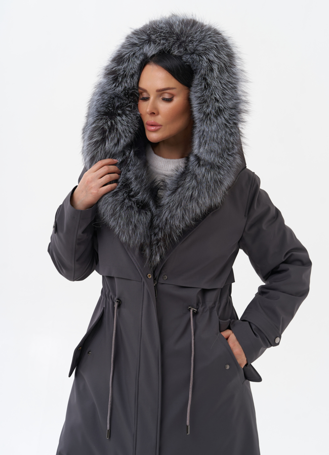 Парка женская с отделкой из меха чернобурки модель № 29188 универмаг малина