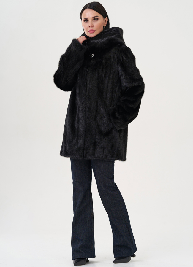 фото Шуба из норки с капюшоном модель № 24732