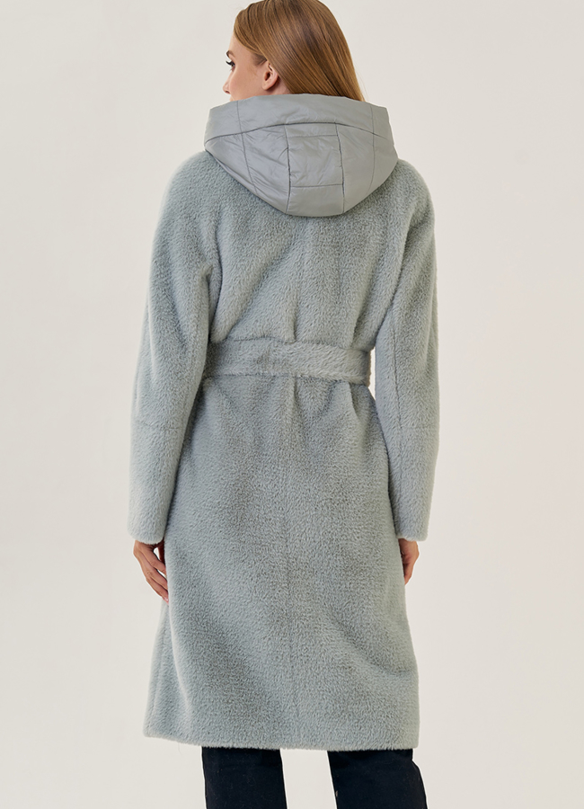Женское ворсовое пальто с капюшоном модель № 23272 в кредит