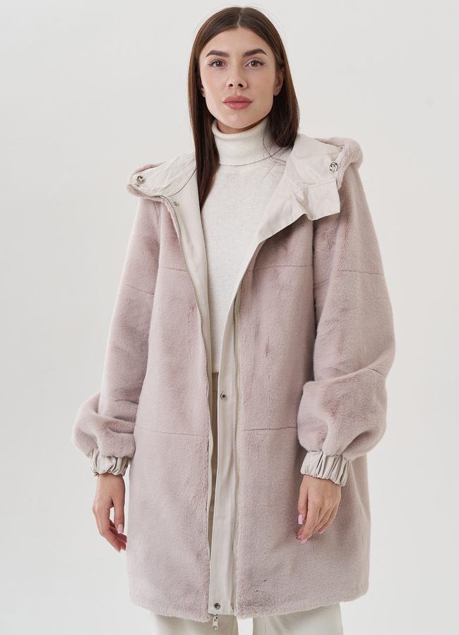 Двухстороннее женское полупальто из эко меха модель № 25352 универмаг малина