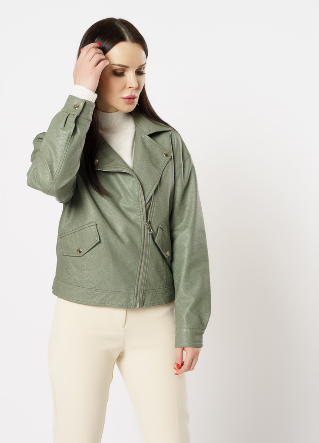 Куртка из эко кожи зеленого цвета модель № 169 универмаг малина