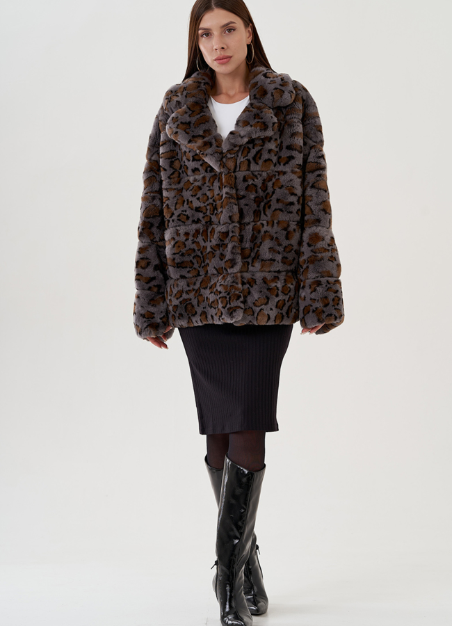 фото Куртка из колика с английским воротником прямого силуэта модель № 81857