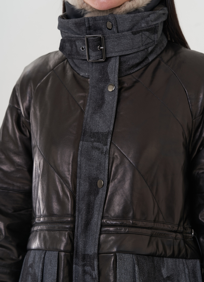 Полупальто из натуральной кожи с отделкой из меха песца  модель № 25381 универмаг малина