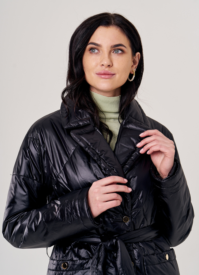 Пальто укороченное демисезонное черного цвета модель № 20493 универмаг малина