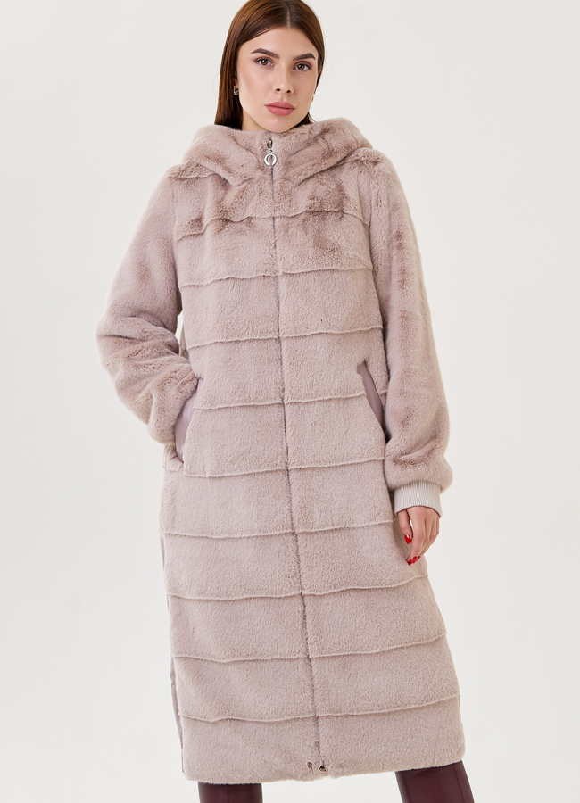 Пальто из искусственного меха с капюшоном модель № 79331 универмаг малина