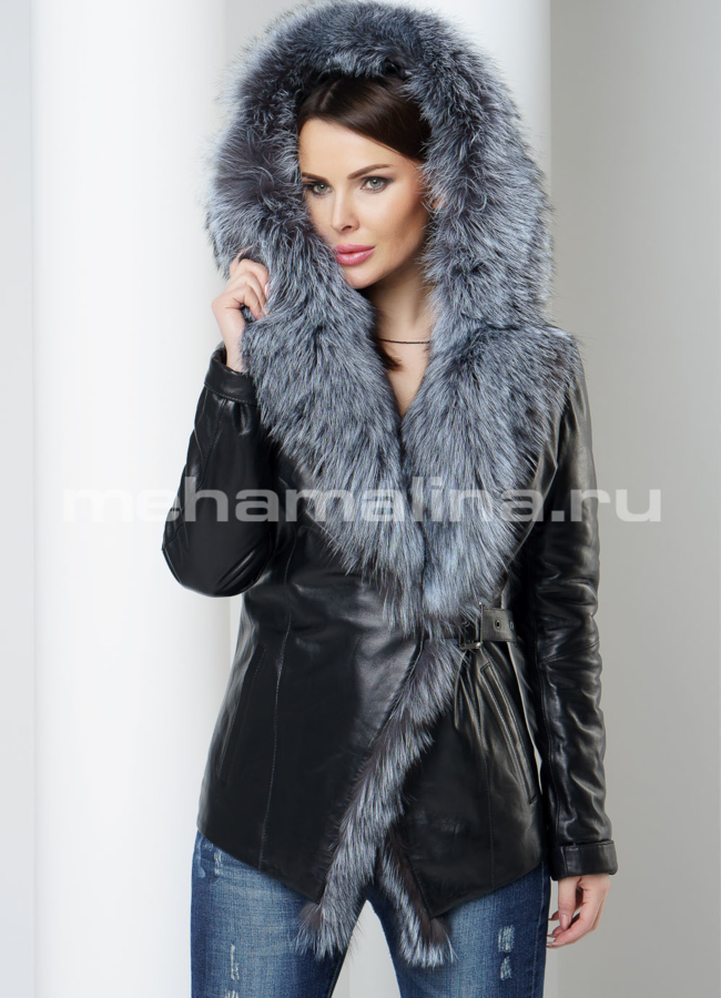 Кожаная куртка с чернобуркой модель № K-425 универмаг малина