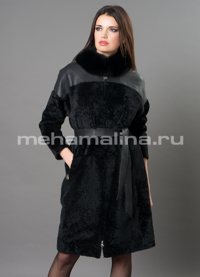 Дубленка из астрагана модель № D-240 меха малина