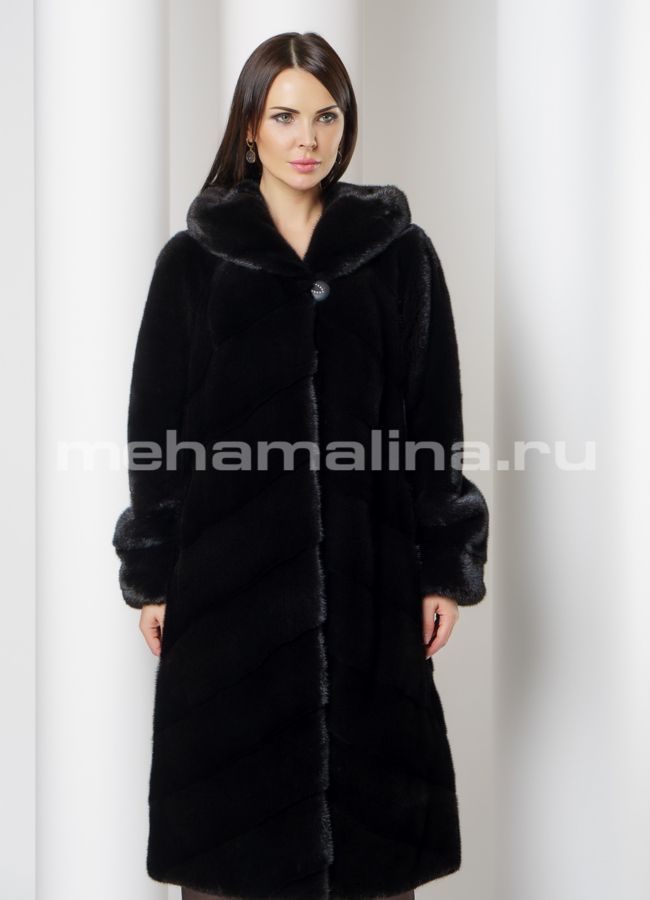 Норковая шуба с капюшоном модель № S-747 универмаг малина