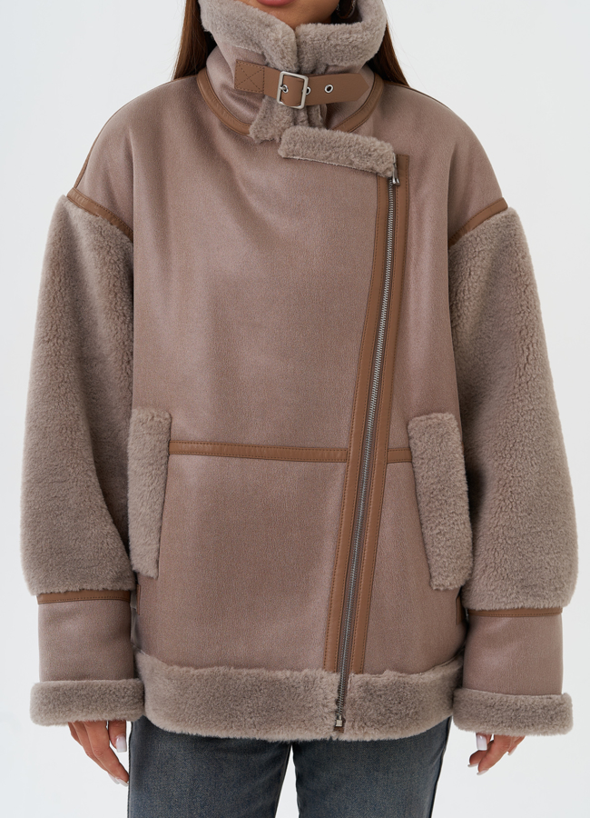 Женская дубленка из эко кожи модель № 28532 универмаг малина