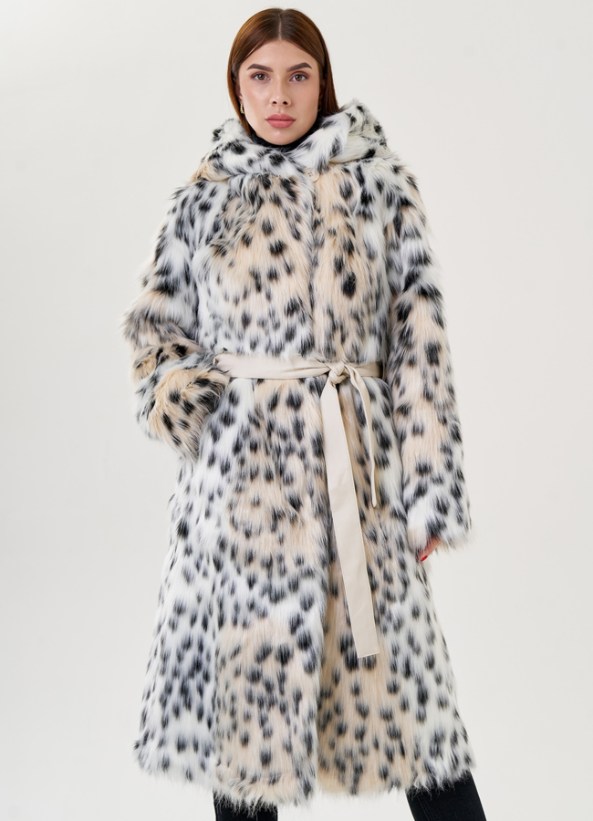 фото Пальто женское  из искусственного меха с капюшоном  модель № 23615