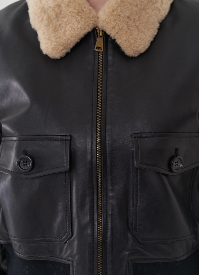 Куртка пилот из натуральной кожи черного цвета модель № 26714 универмаг малина