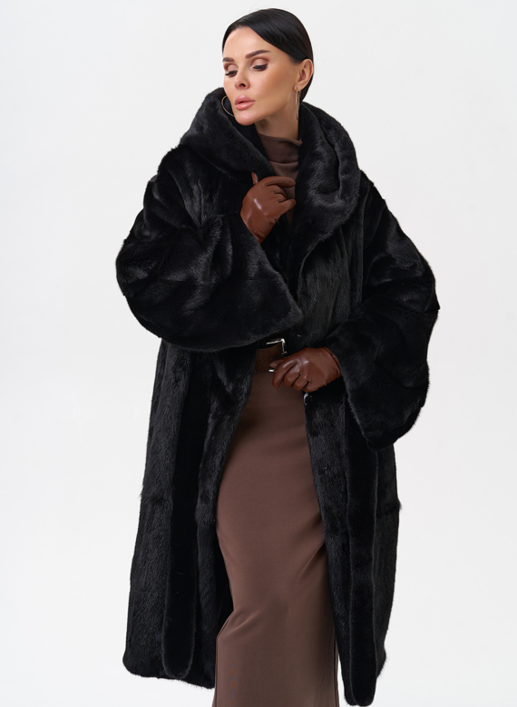 Норковая шуба с капюшоном 