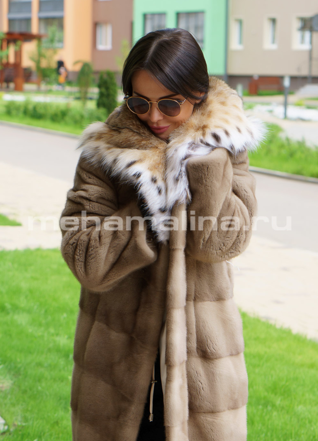 Норковая шуба с рысью модель № S-684 универмаг малина