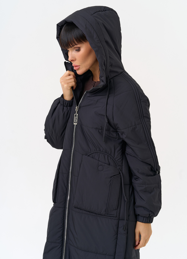 Женское пальто с капюшоном черного цвета модель № 31549 универмаг малина