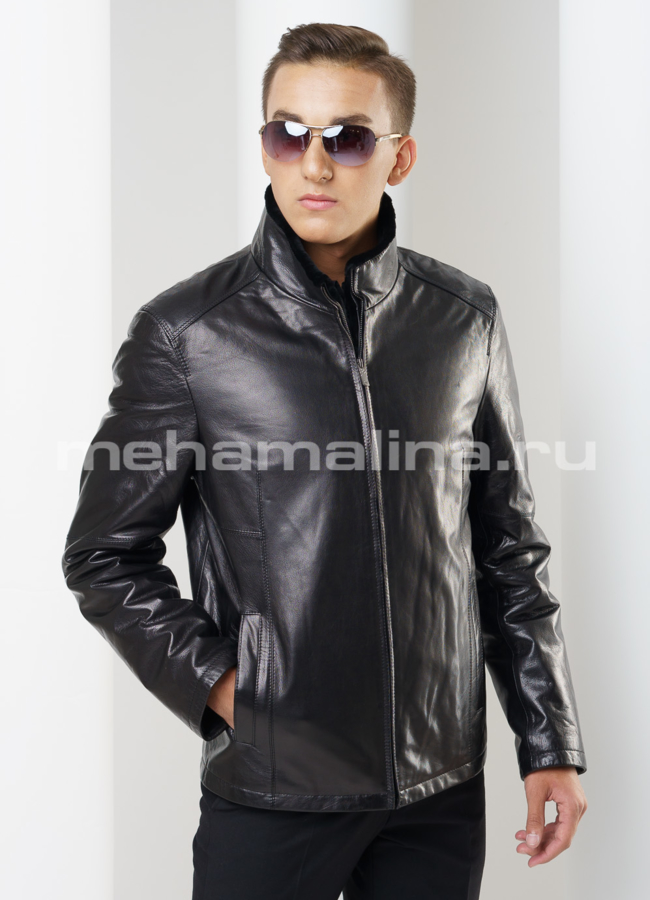 Дубленка на молнии модель № DM-104 меха малина